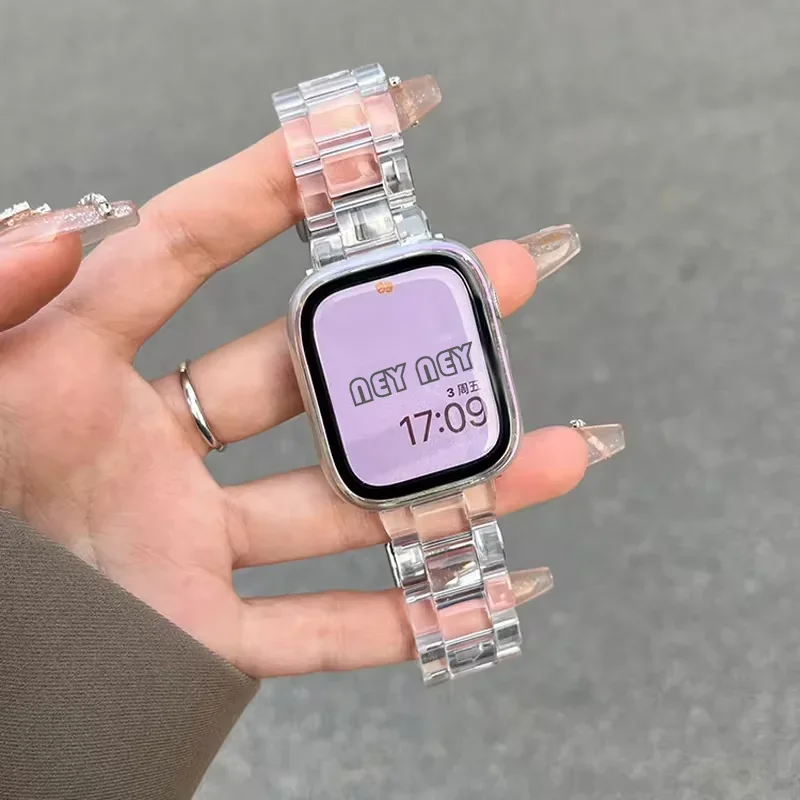 Transparent Link bracelet for apple watch band 44mm ultra 2 49mm 41MM 45MM 40mm 42-46mm strap+Connector series 10 9 8 7 6 5 4 SE