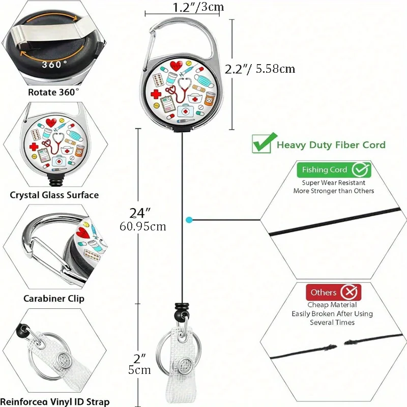 Porte-badge avec bobine rétractable, étiquette de nom d'identification, mousqueton, Clip de protection de carte verticale, étui pour médecin et infirmière