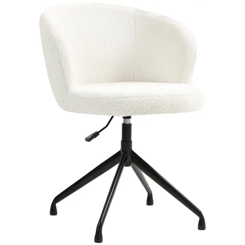 Chaise de bureau ergonomique, siège pivotant, hauteur réglable, capacité 120 kg, revêtement en tissu bouclette blanc