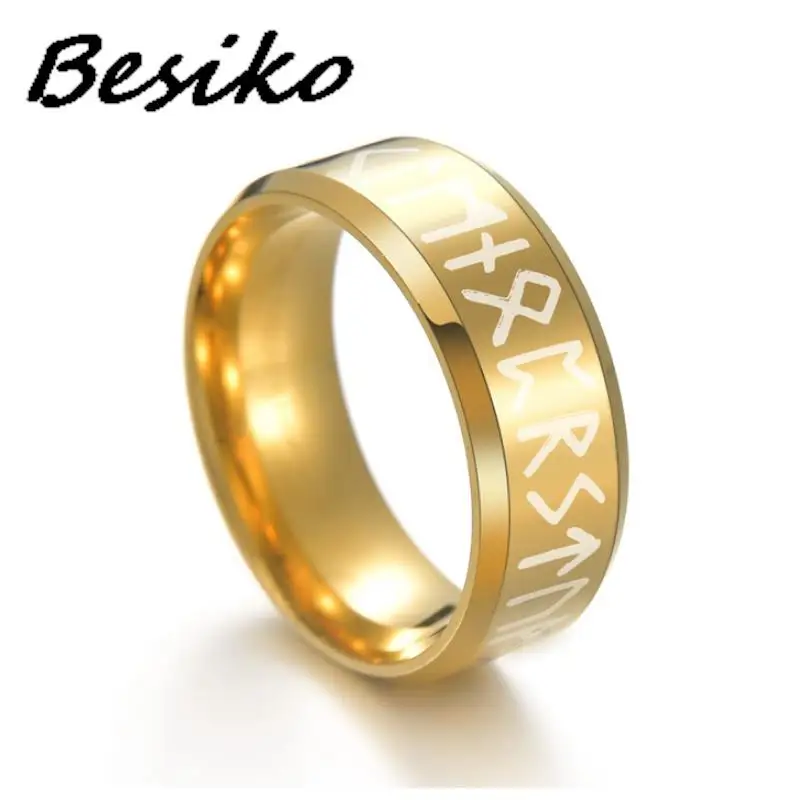 Besiko New Fashion Style Man Ring Stainless Steel MEN Double Letter Rune Words Odin Norse Viking Amulet RETRO Rings Jewelry