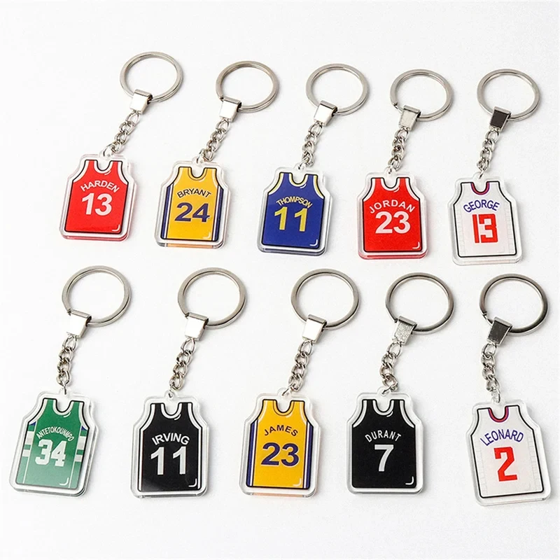 10PCS Sports Basketball Keychain Simple Digital Jersey Key Ring Boy Graduation Gift Basketball Fans Trinket Souvenir