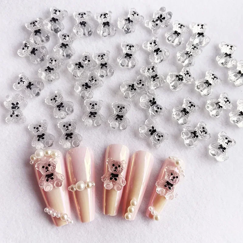 Nail Art Cute Bear Jewelry Metal Frosted Three-Dimensional Candy 3D Cartoon Crown Bear White Cute Nail Charms 네일파츠