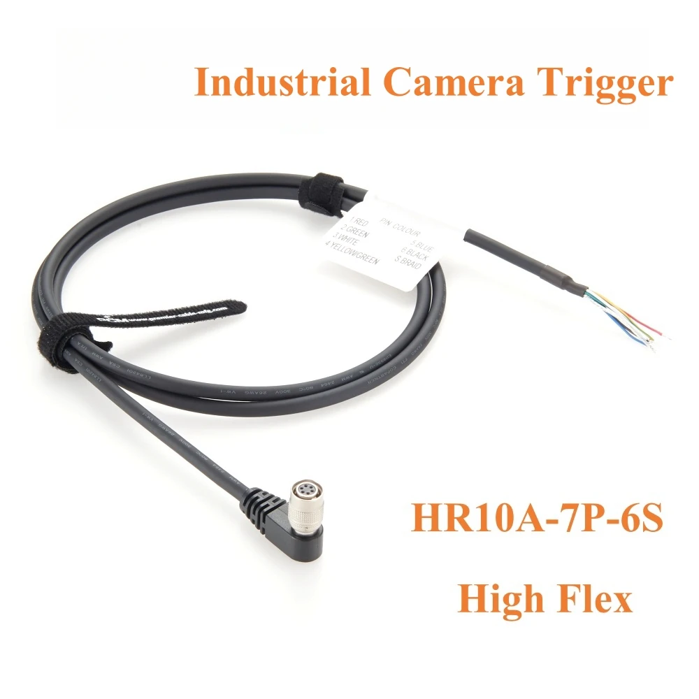 

90 Degree Compatible with Hirose HR10A-7P-6S Female to Open End Cable Industrial Camera Power I/O Trigger for Machine Vision