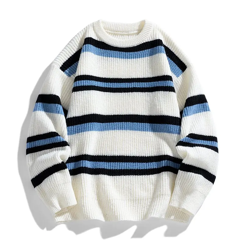 Autumn/Winter 2024 New Fashion Trend Thickened Warm Striped Knitwear Men's Casual Loose Large Size High Quality Sweater M-3XL