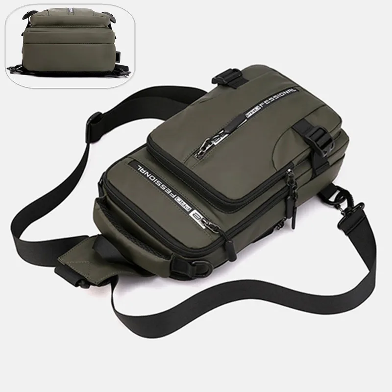 Imagem -05 - Bolsa de Peito de Lona de Nylon Impermeável para Homens Multifunções Anti-roubo Carregamento Usb Casual Pacote de Viagem Masculino