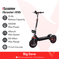 iScooter iX5S Electric Scooter 1000W EScooter 48V 15Ah 25km/h Speed Range 60-65km Powerful 11Inch Foldable Electric Kick Scooter