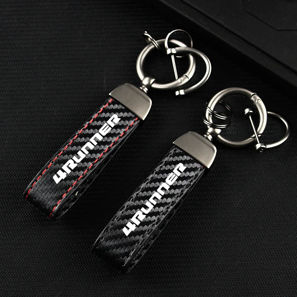 

Car Keychain Carbon Fiber Leather Rope Key Chain Pendant Keyrings Horseshoe Buckle For Toyota 4RUNNER 4WD AURIS AVALON