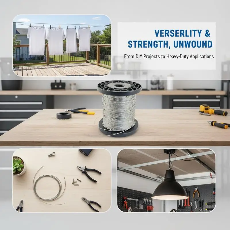 50m/196ft Stainless Steel Wire Rope With 50 Aluminum Crimps, 7x7 Strand Core 304 Cable For Outdoor Hanging, Clotheslines, Garde