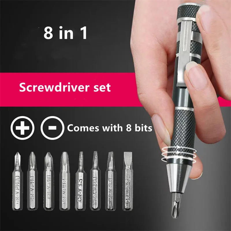 Multifunction 8 In 1 Pocket Precision Mini Pen Screwdriver Set Bits for Mobile phone Repair DIY Repair Hand Tools Kit