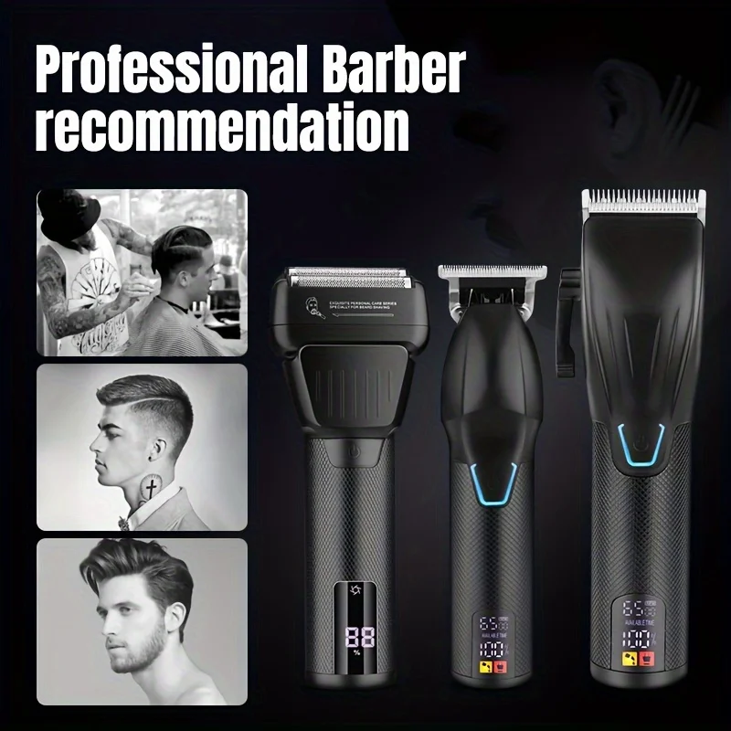 3pcs Hair Trimmer Professional Men Cordless Beard Clippers Electric Razor Shavers For Men Barber Cordless Clippers Hair Trimmer