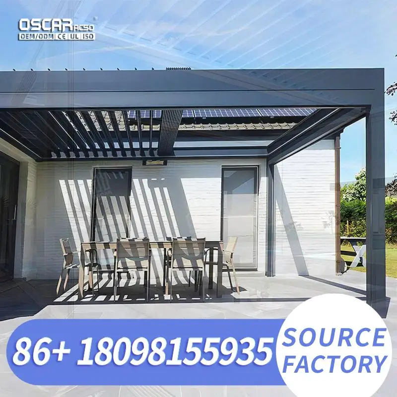Premium Aluminum Pergola with Electric Rotating Roof Louvers Bioclimatic Gazebo for Modern Patio Garden Deck USA Europe pergola