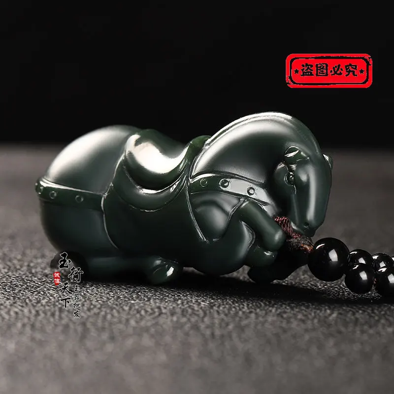 Genuine Xinjiang Hetian Jade Tang Horse Hand Handle Piece Fine Material Sapphire Wenwan Horse Hand Handle Piece Men's Women's Ja