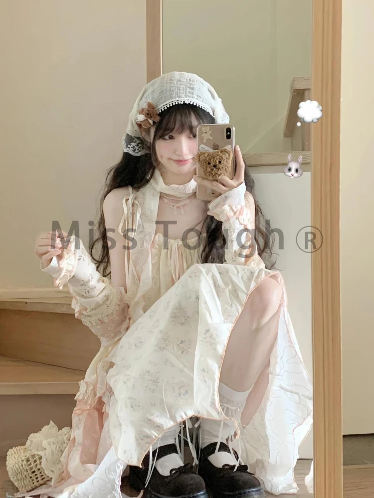 Summer Princess Sweet Cute Dresses Women Y2k Irregular Floral Print Flower Lolita Dress Female Korean Fashion Fairy Kawaii Dress