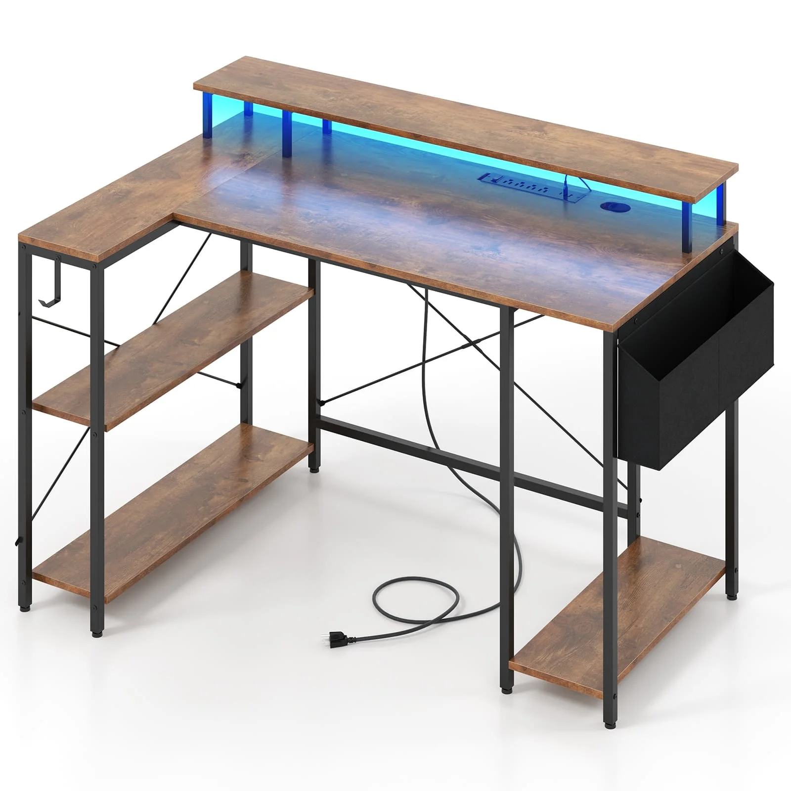 GOFLAME L-Shaped Gaming Desk 120 cm Computer Desk with LED Lights