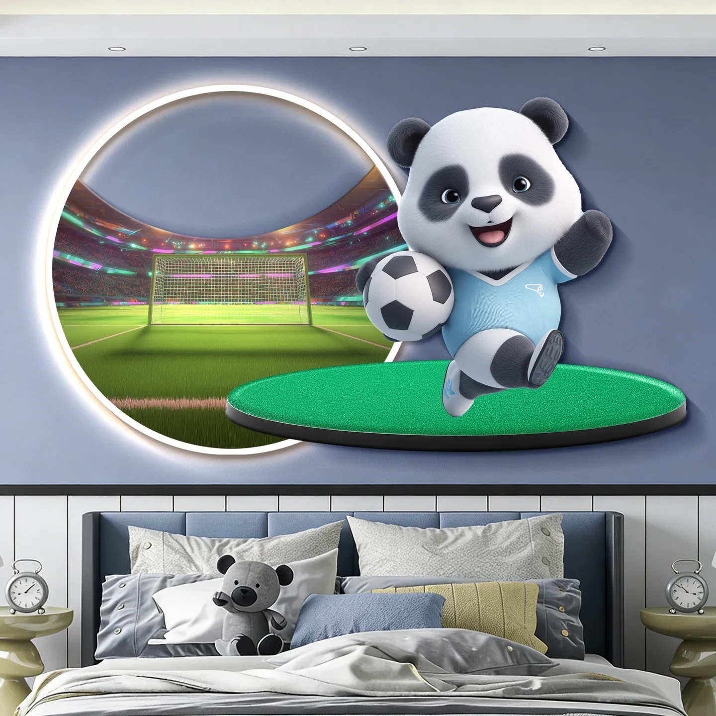 Cute Panda Children's Room Decoration Painting Healing Cartoon Boy and Girl Bedroom Luminous Lamp Painting Bedhead Mural