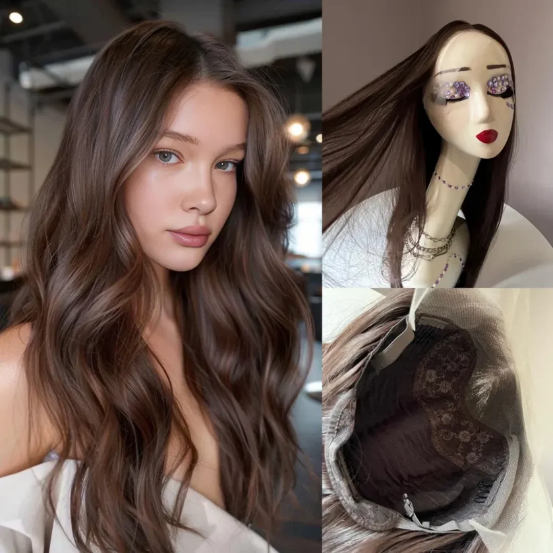 

Европейские волосы из натурального человеческого волоса, 180% плотность, прямые, натуральный коричневый цвет, 20 дюймов, 5x5 шелковая основа, с HD-кружевом и baby hair, еврейские волосы