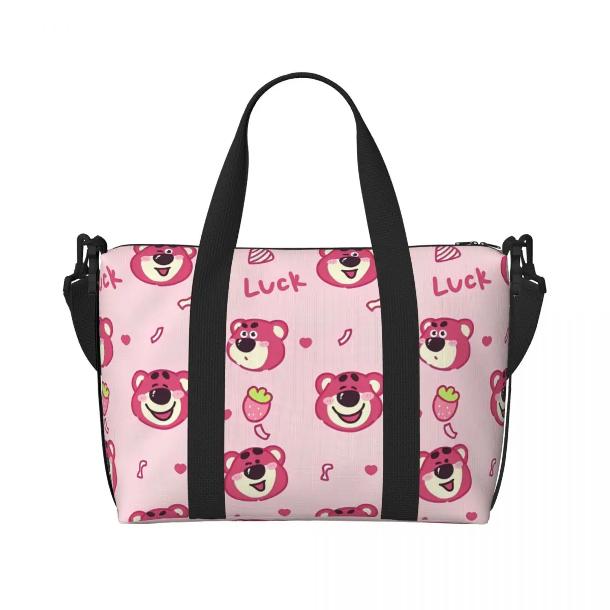 

Women Lotso Pink Bear Hand Bags Sandproof Tote Bag Strawberry Bear HandBag with Zipper for Gym Grocery Travel