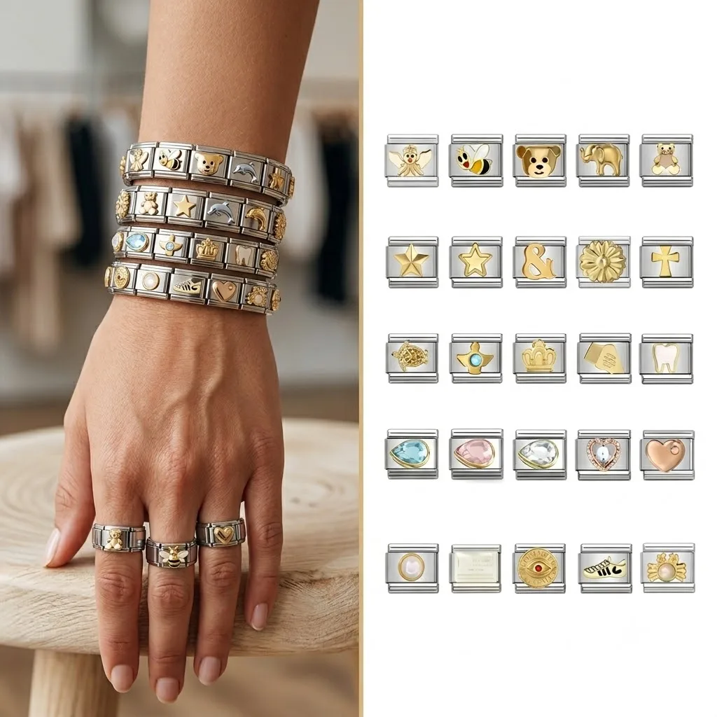 Golden Pattern Meaning Drip Oil Italian Charm Links Fit 9mm Stainless Steel Bracelets For Woman Men DIY Jewelry Making Wholesale