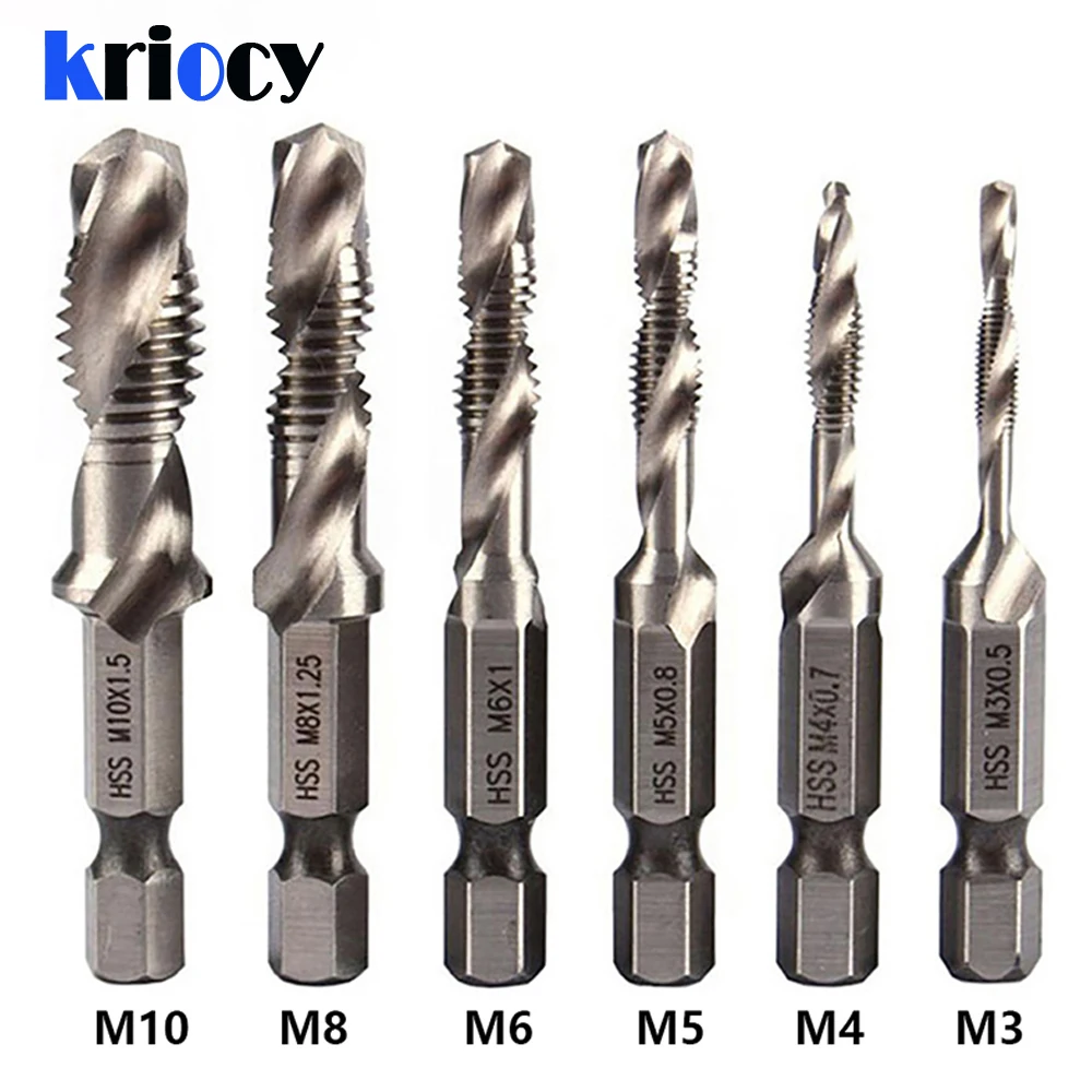 1/6Pcs Zestaw wierteł do gwintowników z chwytem sześciokątnym Tytanowy gwintownik HSS Gwintownik do śrub Maszynowy gwintownik M3 M4 M5 M6 M8 M10 Narzędzia ręczne
