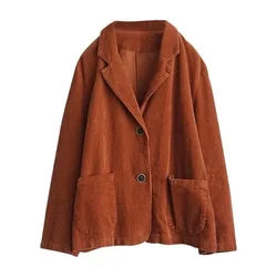 Giacca primavera autunno giacca di velluto a coste cappotto donna colletto solido bottone puro cappotto corto nuovo capispalla tascabile a maniche lunghe femminile