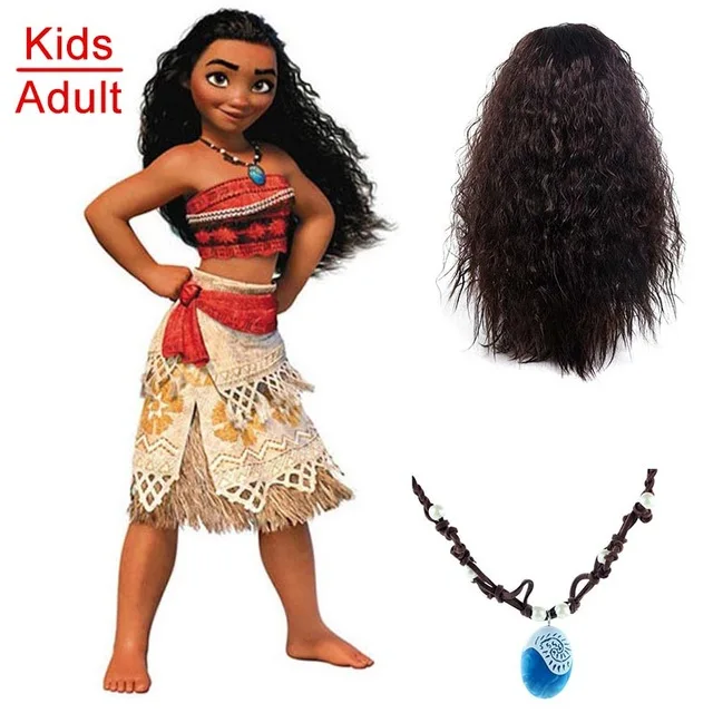 

Gaun Kostum Anak-anak Dewasa Putri Vaiana Moana dengan Kalung Wig Wanita Anak Perempuan Gaun Pesta Halloween Cosplay