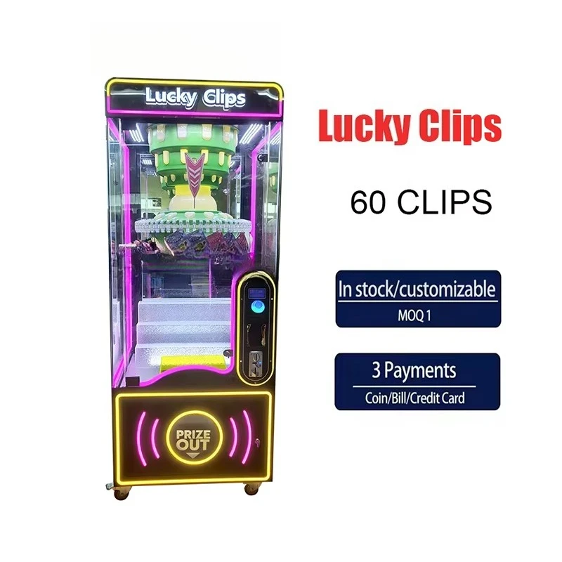 Coin Operated Indoor Amusement Arcade Wheel Lucky Clip Prize Vending Machine Lucky Clips