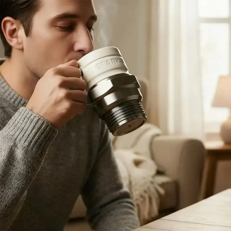 Novelty Spark Plug Coffee Mug 360ML, Stainless Steel Engine Spark Plug Design Cup for Coffee, Milk, Cocoa Christmas Gift for Dad