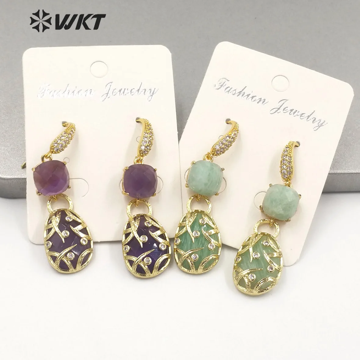 WT-E691 WKT 2022 Exquisite accessories earrings With carved flowers natural gemstone gold-plate wedding Earrings gift trend