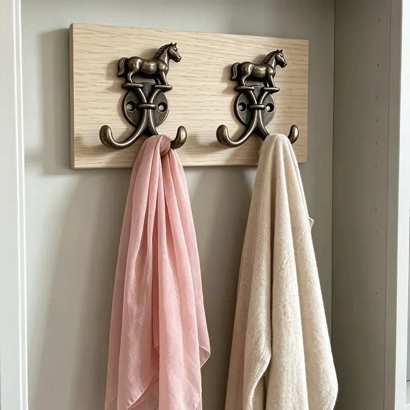 Vintage Distressed Bronze Pony-Shaped Hooks / Household Wall and Over-the-Door Double Hooks / Bedroom Entryway Scarf, Hat,keys