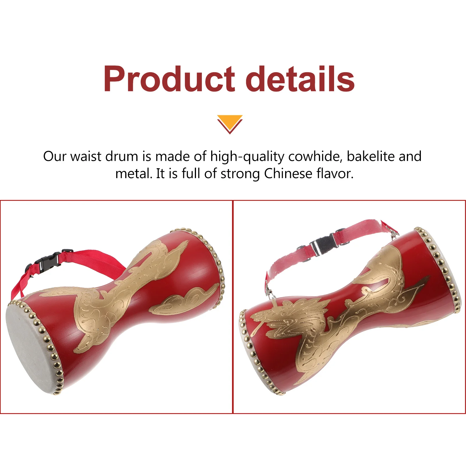 

1 set 1 Set Chinese Style Waist Drum Durable High Quality Adjustable Strap Portable Performance Percussion Instrument Hand Drum