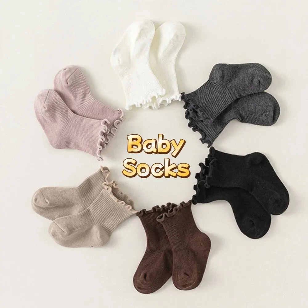 

6Pairs Simple Ruffle Baby Cotton Socks Autumn Spring Breathable Kids Short Tube Socks Mid-calf Cute Toddle Sweet Socks Newborn