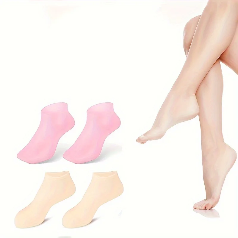 2 Pair Women\'s Silicone Moisturizing Socks, Soft Gel Socks, Women\'s Spa Pedicure Socks, Dry Feet Softening Rough Skin Foot Care