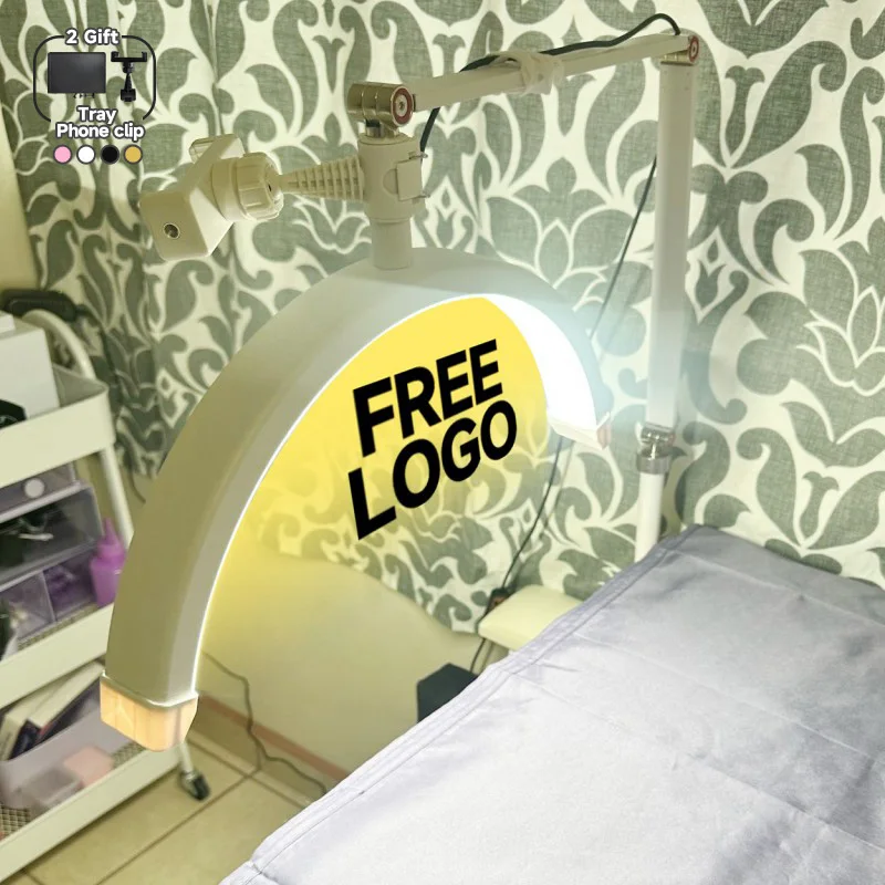 2025 Custom LOGO 16-inch 24w Half Moon LED Nail Table Facial Bed Clip-on Lamp with Tattoo Eyebrow Lash Extension Salon Features