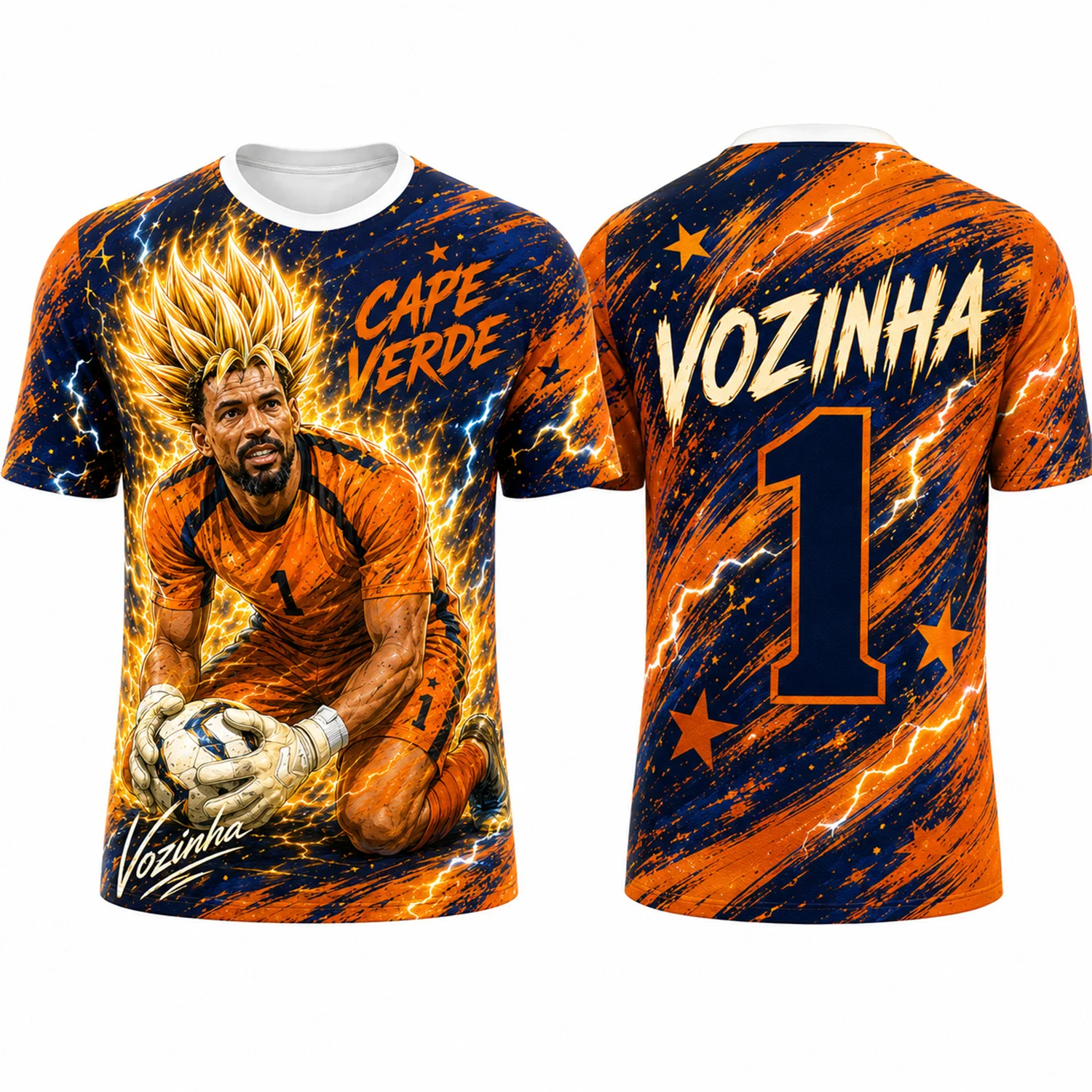 Cape Verde Vozinha No.1 Anime Goalkeeper Fan Shirt for Men Women Children Short Sleeve Football Supporter Top