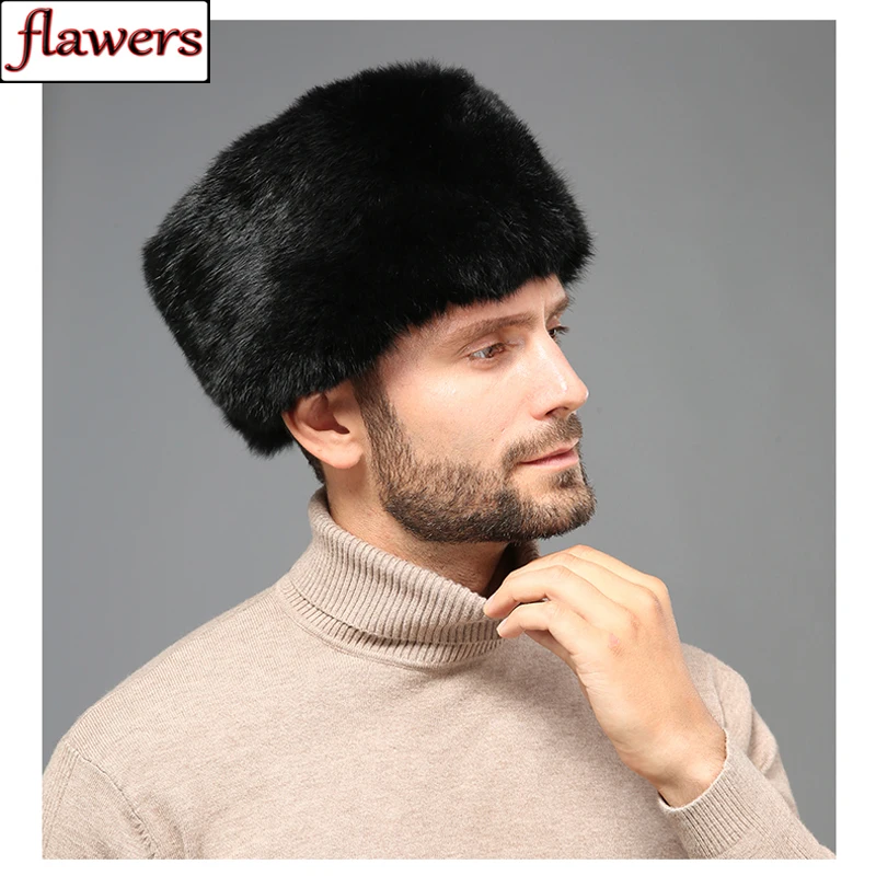 Winter Outdoor Man Real Rabbit Fur Hat Natural Warm Rabbit Fur Bomber Hats Male Quality 100% Genuine Rabbit Fur Caps