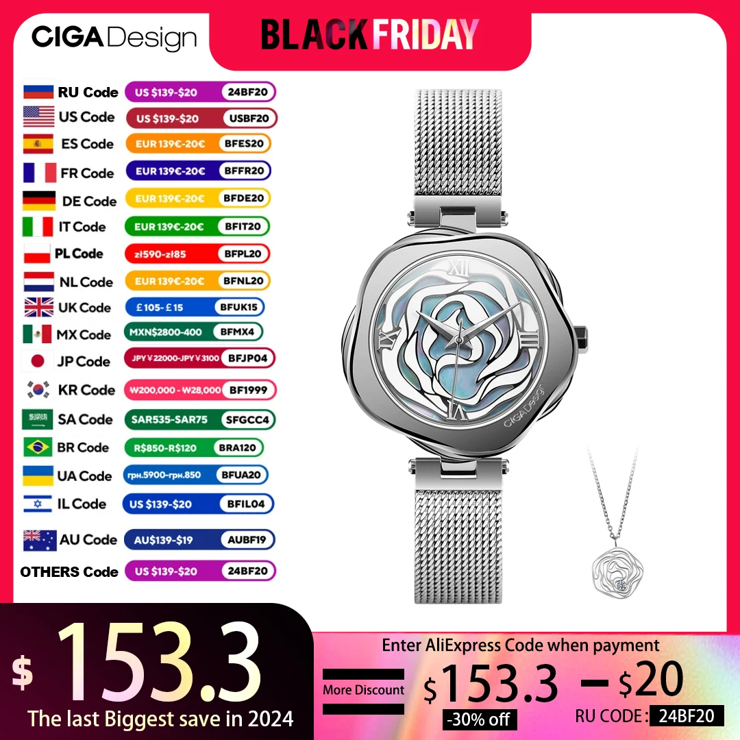 CIGA Design Watch for Women Denmark Rose Automatic Mechanical Wrist Watches or Japan Quartz Ladies Wrist Watch Fashion Timepiece