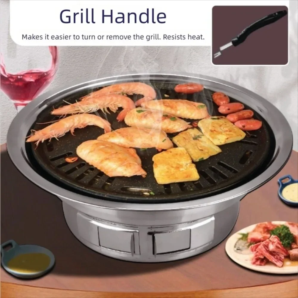 Smokeless Charcoal Barbecue Oven 2 in1 Non Stick Korean BBQ Grill Oven Baking Pan Stainless Steel BBQ Oven Pot Outdoor Cooking