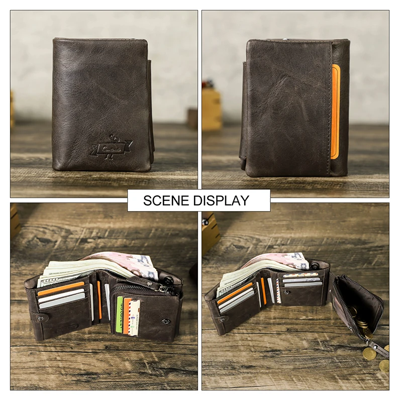 CONTACT\'S crazy horse genuine leather men\'s wallet vintage short wallets with coin pocket walet male small man\'s purse cuzdan