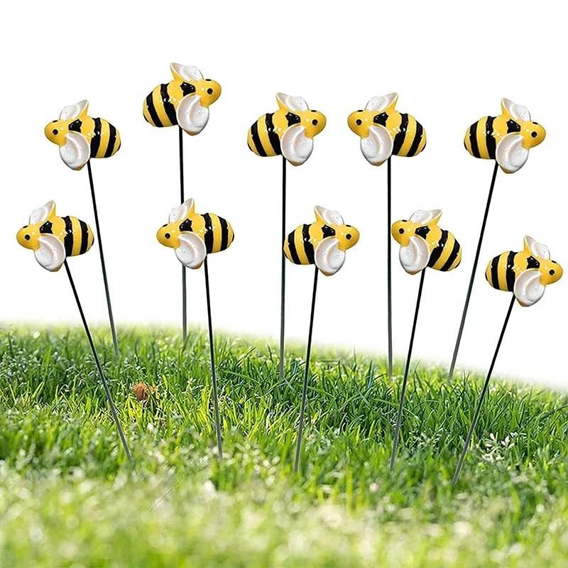 10pcs Garden Stakes Decoration Bee Yard Pot Pile Lawn Pathway Ornament Waterproof Flower Pot Indoor Outdoor Landscape Miniatures