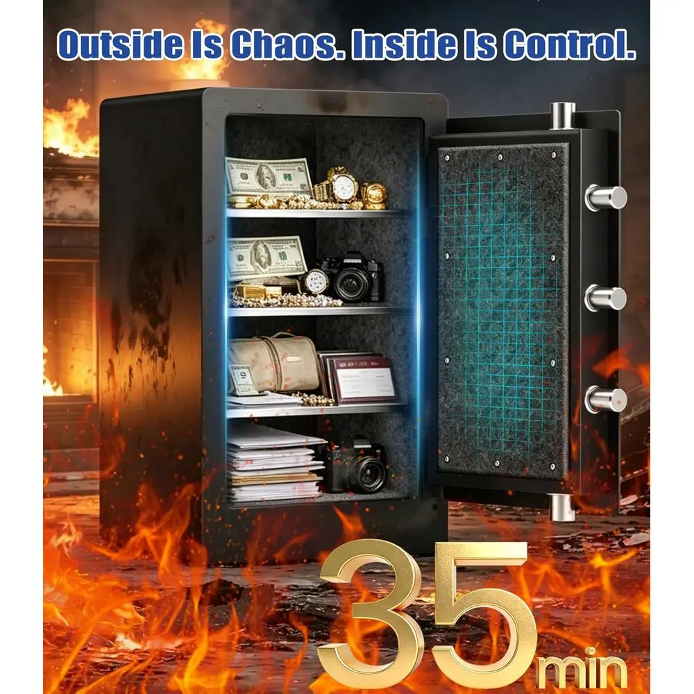 Large Biometric Safe with 35 Min 1700°F Fire Rating and Dual Anti-Theft Alarm for Home or Office Documents