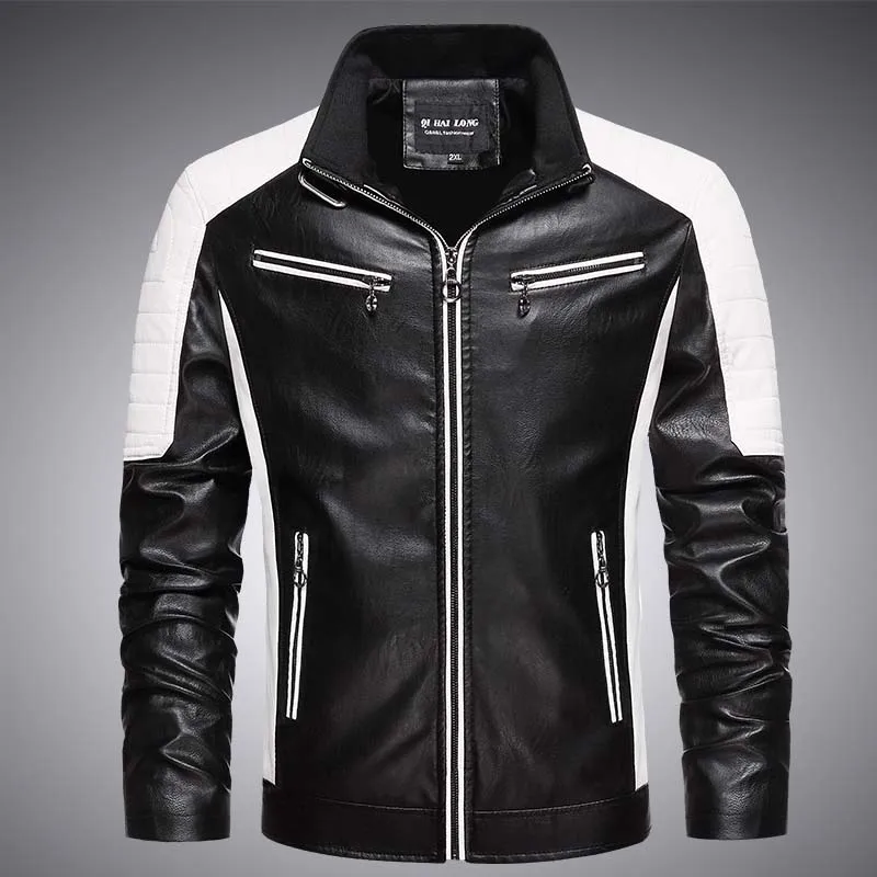 

American retro couple outfit patchwork contrasting color motorcycle suit leather jacket men's Korean version loose cool jacket j