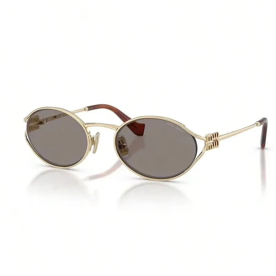 Miu Miu 0MU52YS ZVN800 Oval Sunglasses Gold Metal Frame Tortoise Temple Brown CAT.3 UV400 Vintage Unisex Luxury Shades
