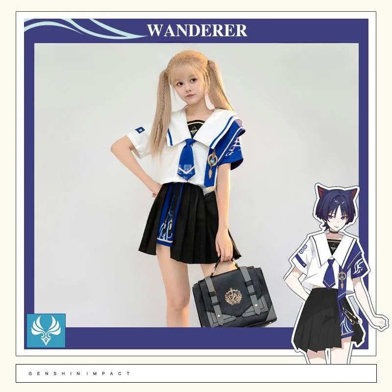 Wanderer Balladeer Costume Game Genshin Impact Cosplay JK Blue Sailor's Clothing Uniform Japanese Style for Women Girls - Image 2