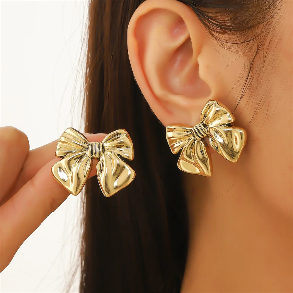 Gold Farbe Legierung Stud Ohrringe Einfache Bogen Ohrring Für Frauen Französisch Retro Ohrringe Modeschmuck Trendy Zubehör Geschenke