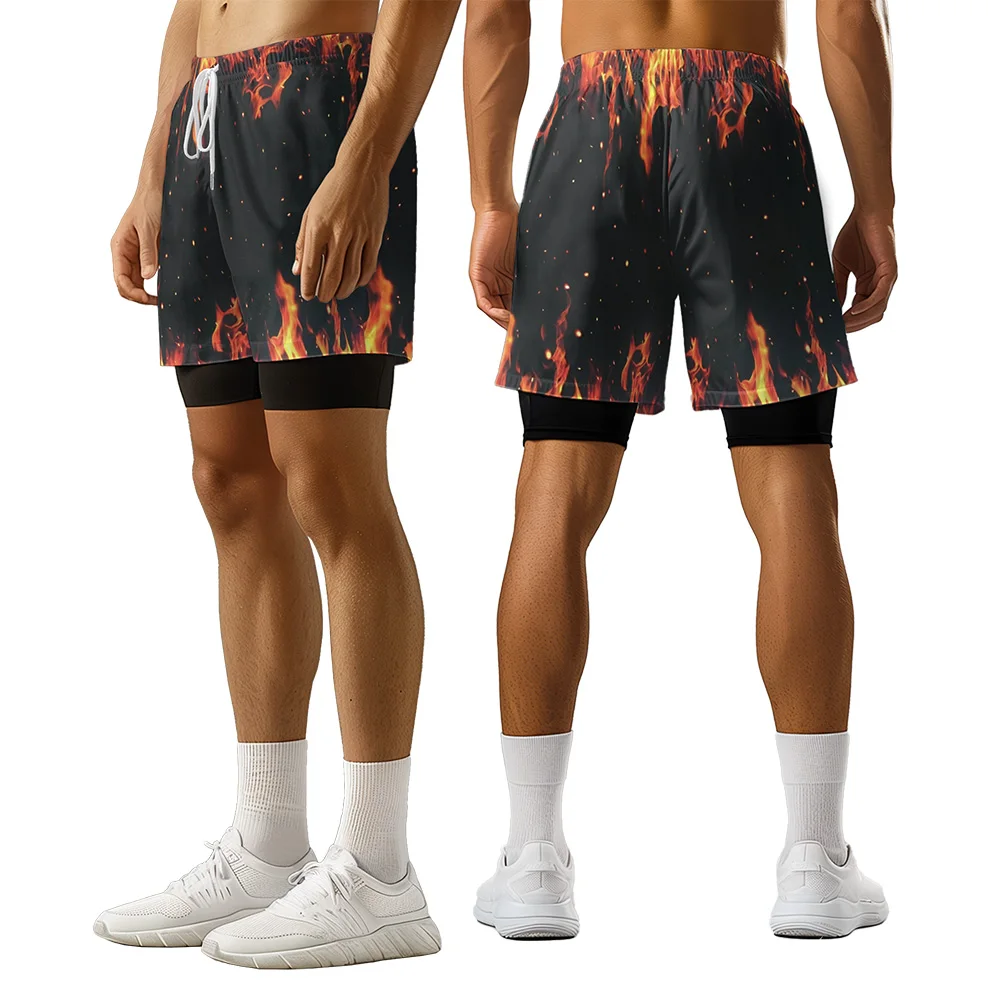 

2024 New original design Flame Graffiti Summer 3D Premium Print Casual trend Sports High Street Ice Skating camo shorts