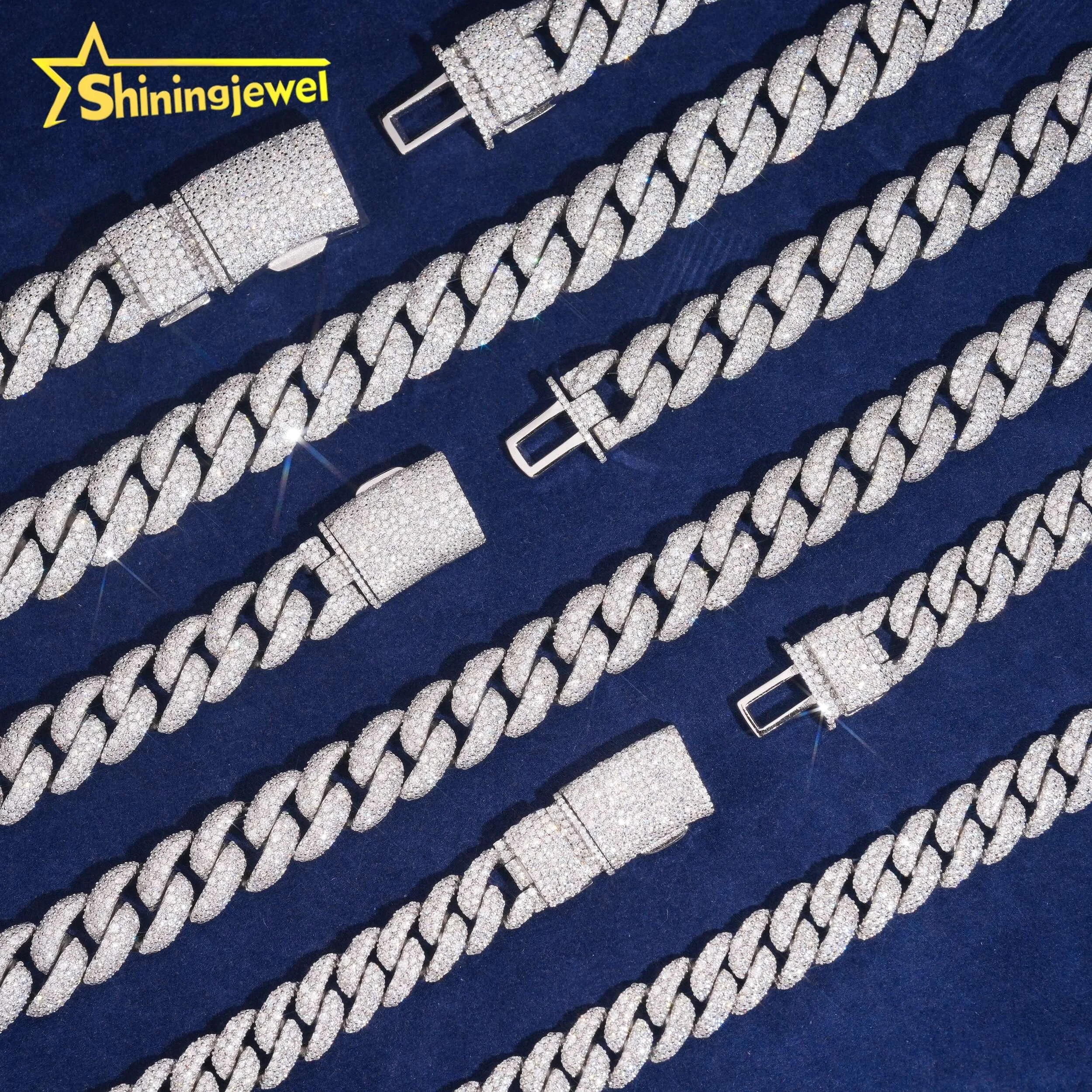 Style Hip Hop Pass Diamond Tester 925 Silver Mosaic Set 12mm 14mm 15mm Moissanite Cuban Link Chain.