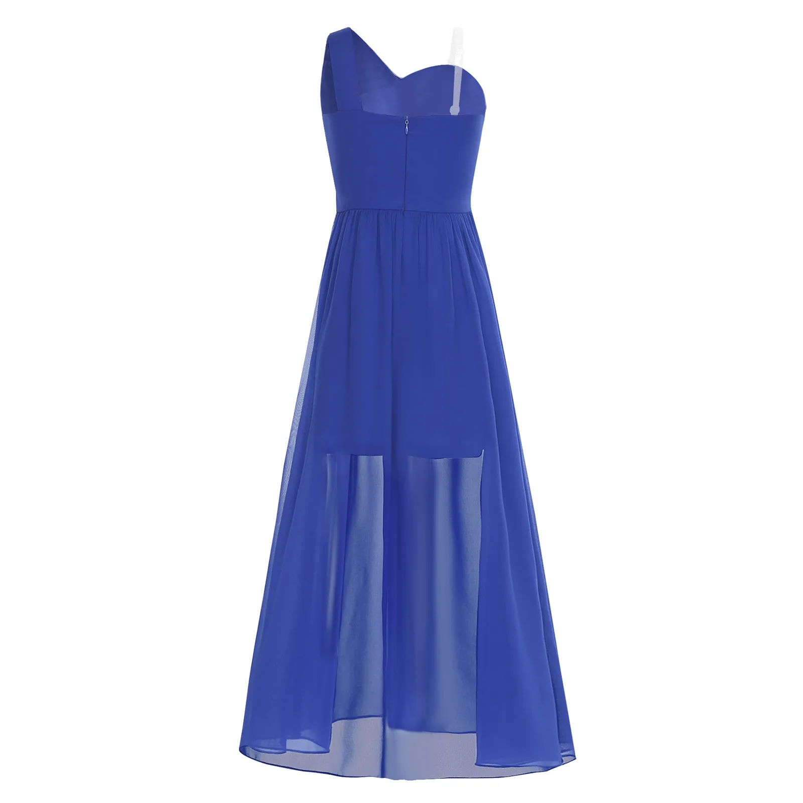 Children Girls Wedding Bridesmaid Dress Asymmetric Shoulder Elegant Ruched Chiffon Maxi Party Dresses Birthday Evening Prom Gown