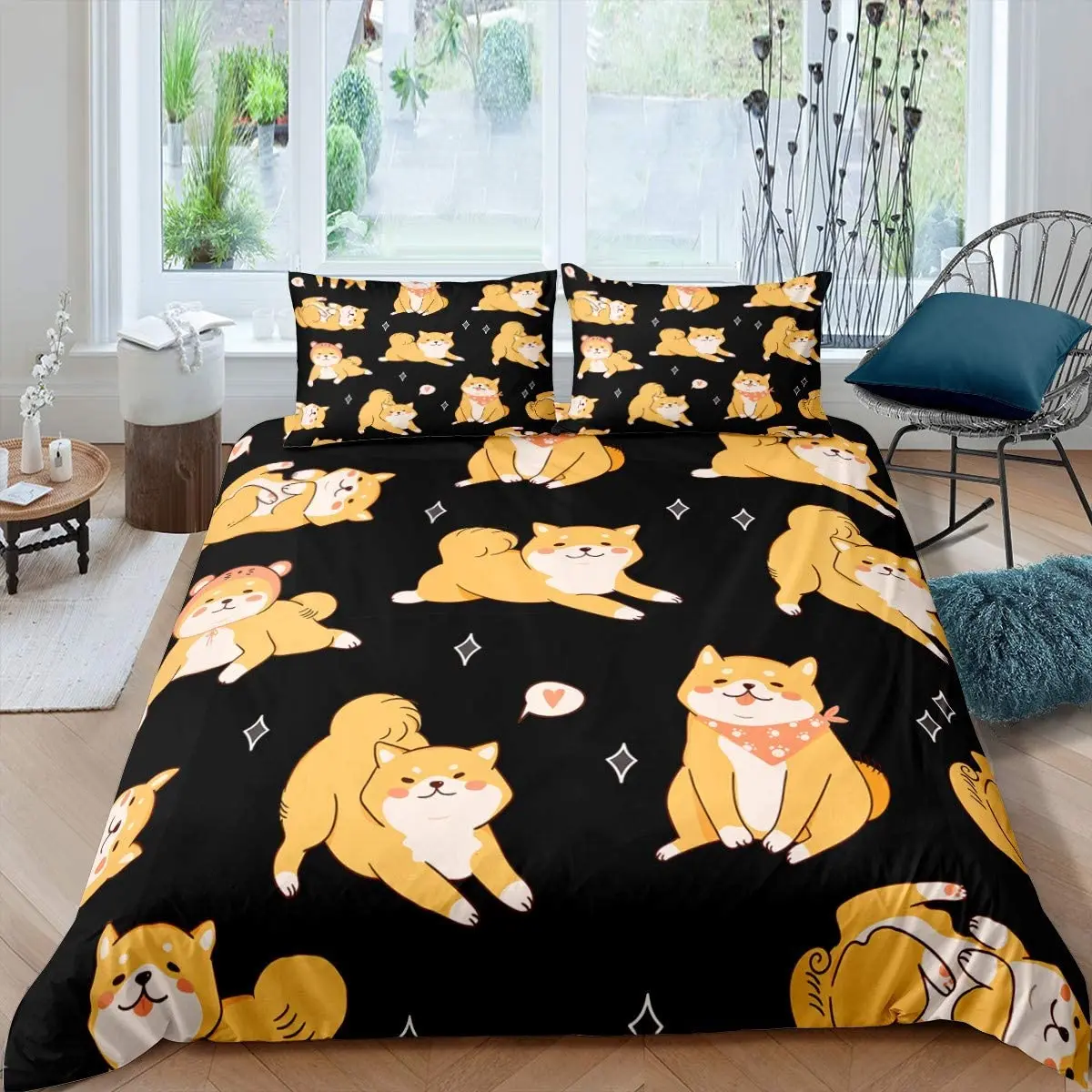 

Shiba Inu Duvet Cover Cute Shiba Inu Bedding Set Dog Loves Bedding Set Microfiber Cartoon Animal Pattern Queen King Quilt Cover