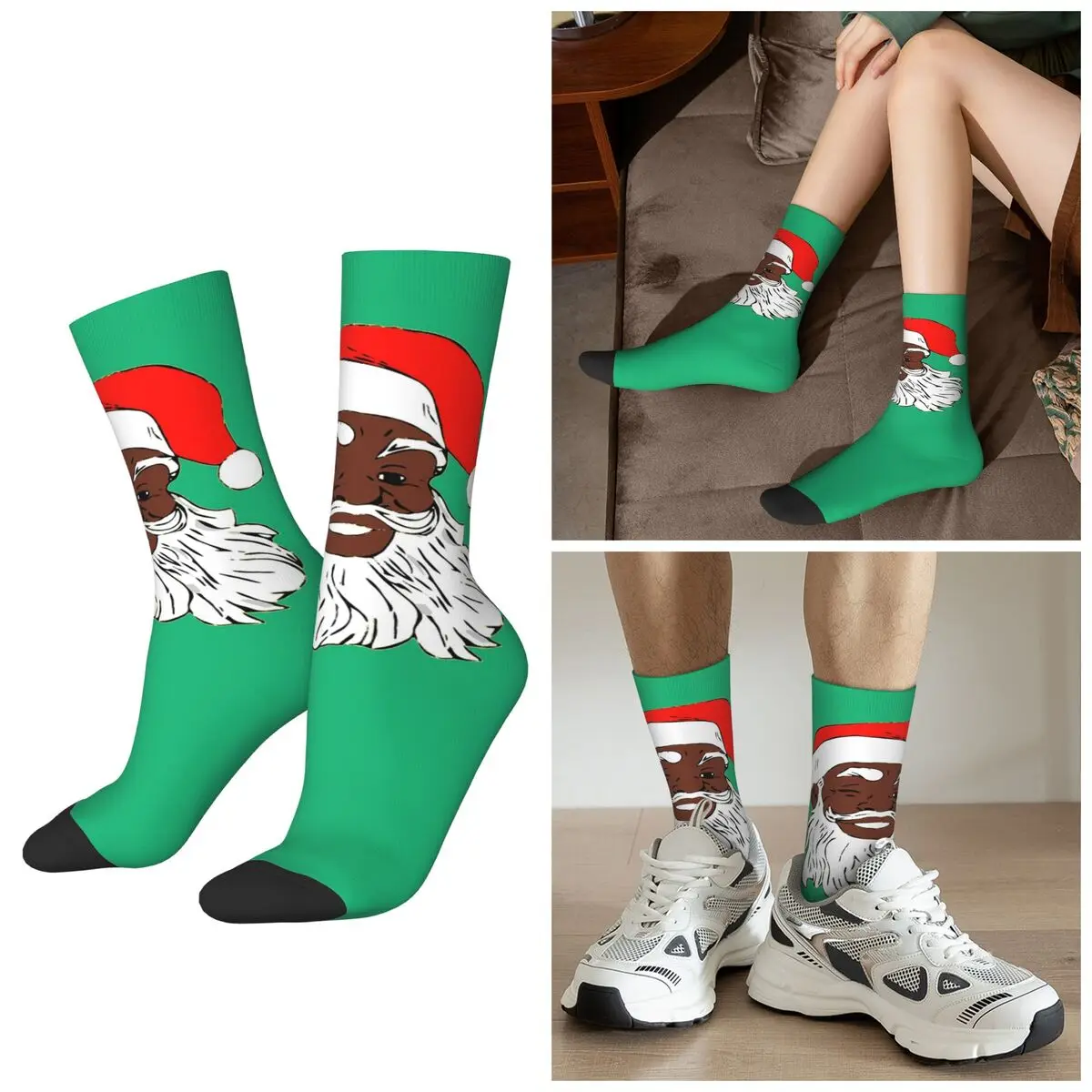 

Всесезонные черные рождественские рождественские носки с Санта-Клаусом, спортивные носки в стиле Харадзюку, мягкие забавные чулки для мужчин и женщин
