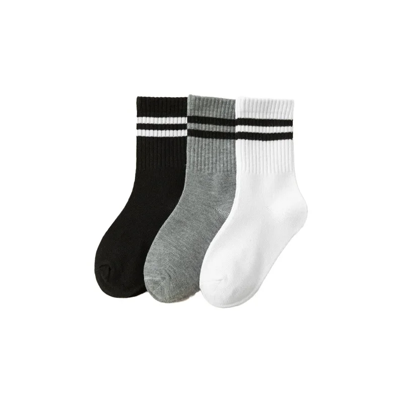 Children Boy Socks Spring Autumn Child Girl Black White Grey College Style Solid Color Kids Striped Mid-tube Cotton Sock Clothes